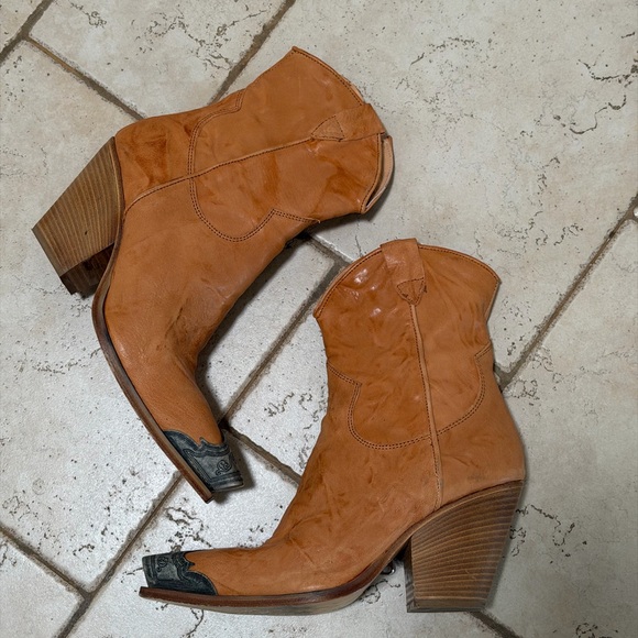 Free People Brayden Western Boots Tan Leather Ankle - Picture 6 of 7